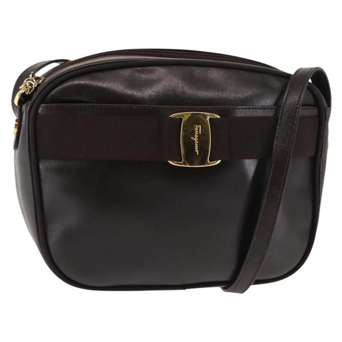 Salvatore Ferragamo Vara Bow Camera Leather Brown Leather Shoulder Bag Bag (Pre-Owned)