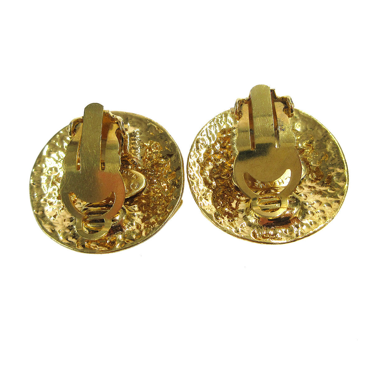 Chanel Vintage Cc Round Clip-On Metal Gold Gold_Plated Earrings Jewelry (Pre-Owned)