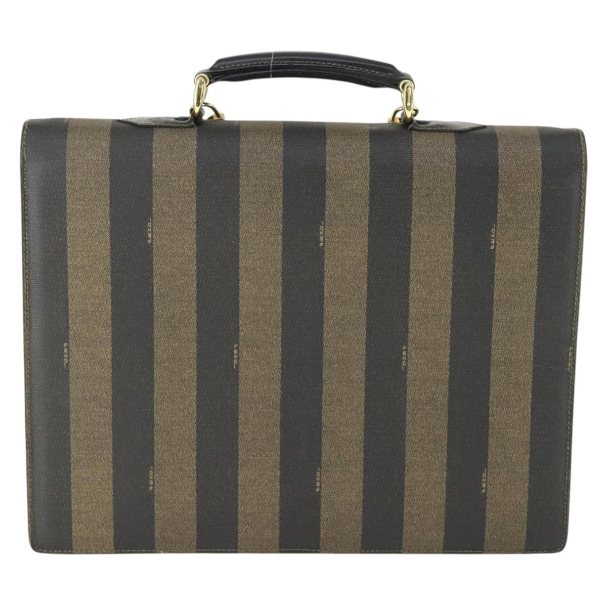 Fendi Vintage Pequin Coated Canvas Brown Canvas Briefcase Bag (Pre-Owned)