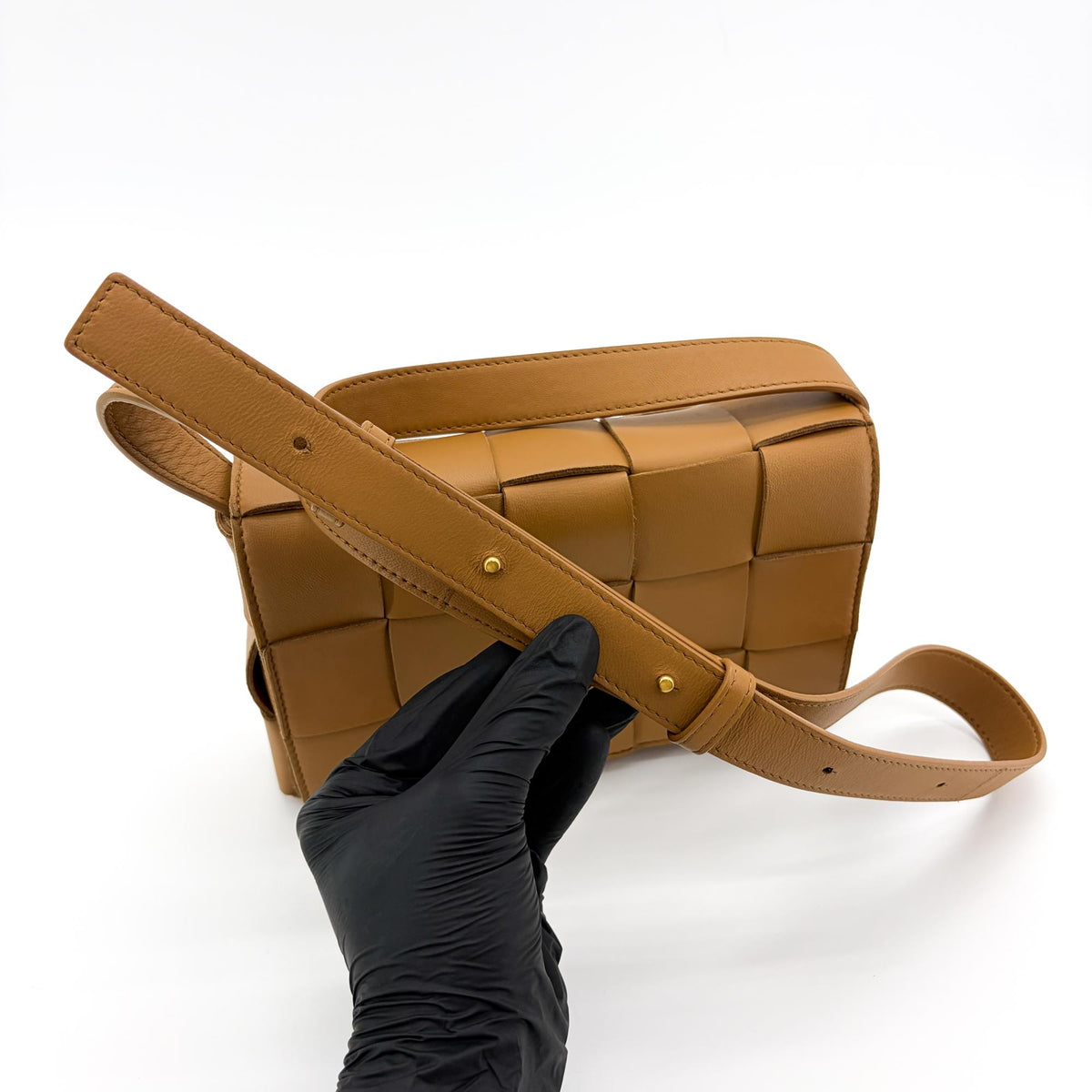 Bottega Veneta Cassette Zip Maxi Intrecciato Webbed Canvas Brown Leather Crossbody Bag Bag (Pre-Owned)