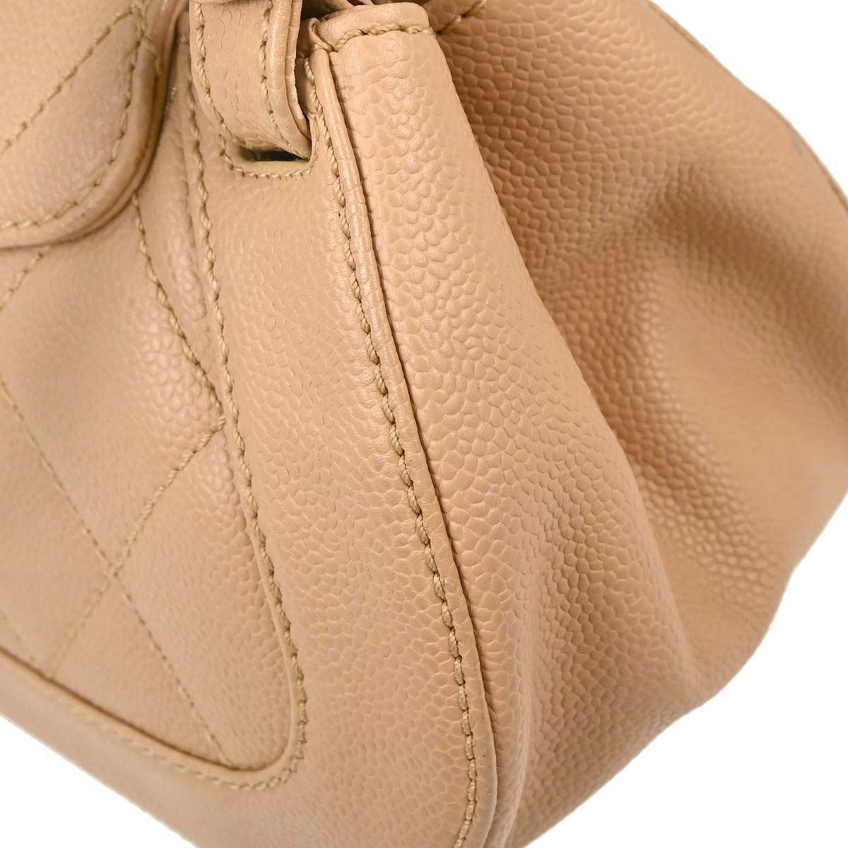 Chanel Mademoiselle Lock Shoulder Bag Quilted Caviar Beige Leather Shoulder Bag Bag (Pre-Owned)