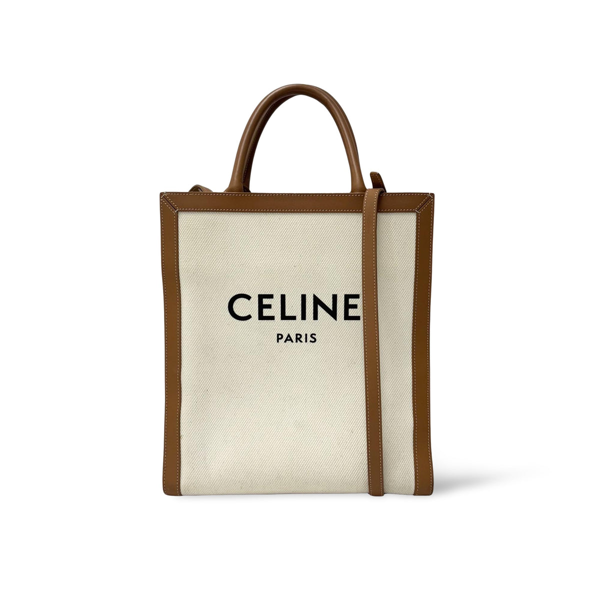Celine Vertical Cabas Canvas With Leather White Canvas Tote Bag Bag (Pre-Owned)