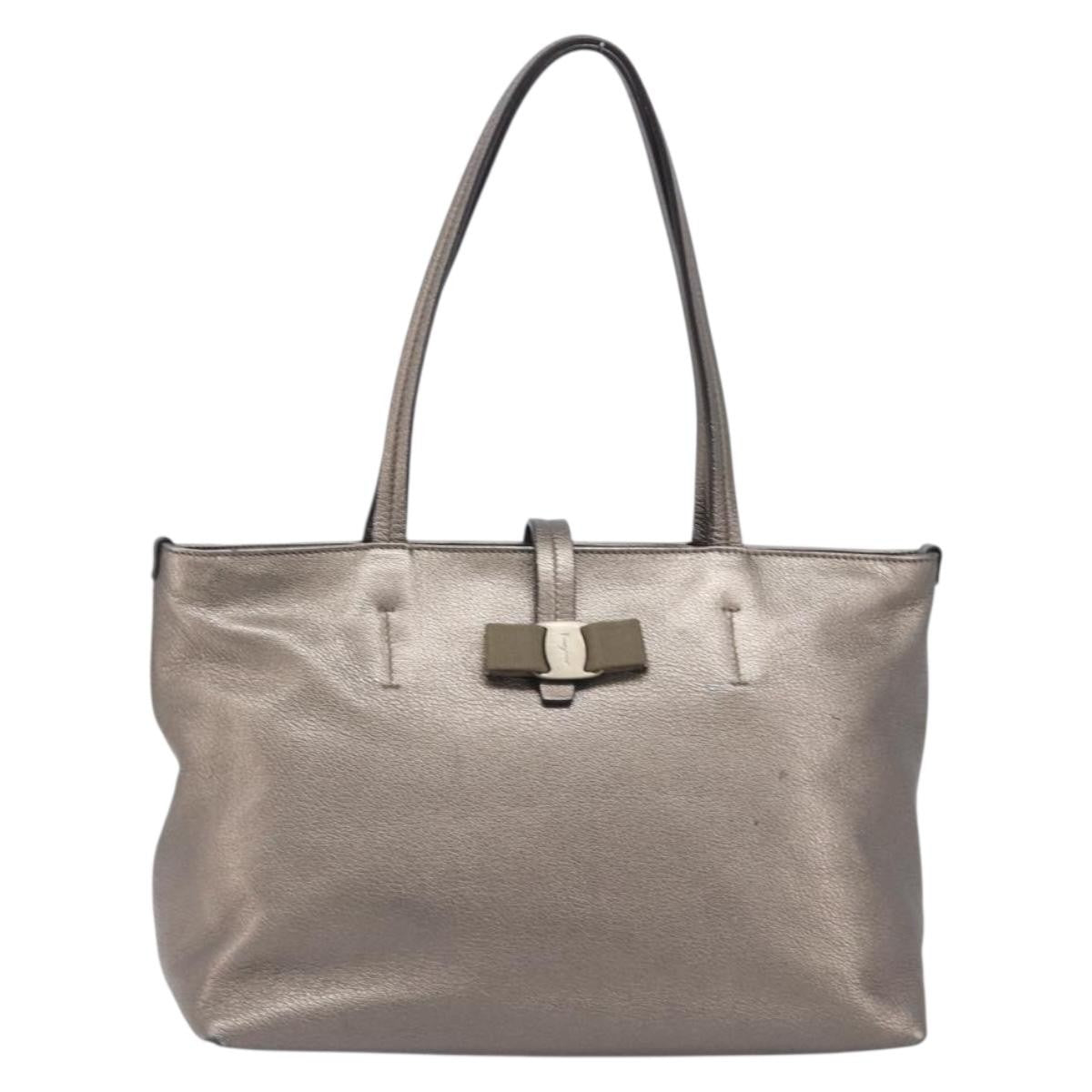 Salvatore Ferragamo Vala Tote Leather Silver Leather Tote Bag Bag (Pre-Owned)
