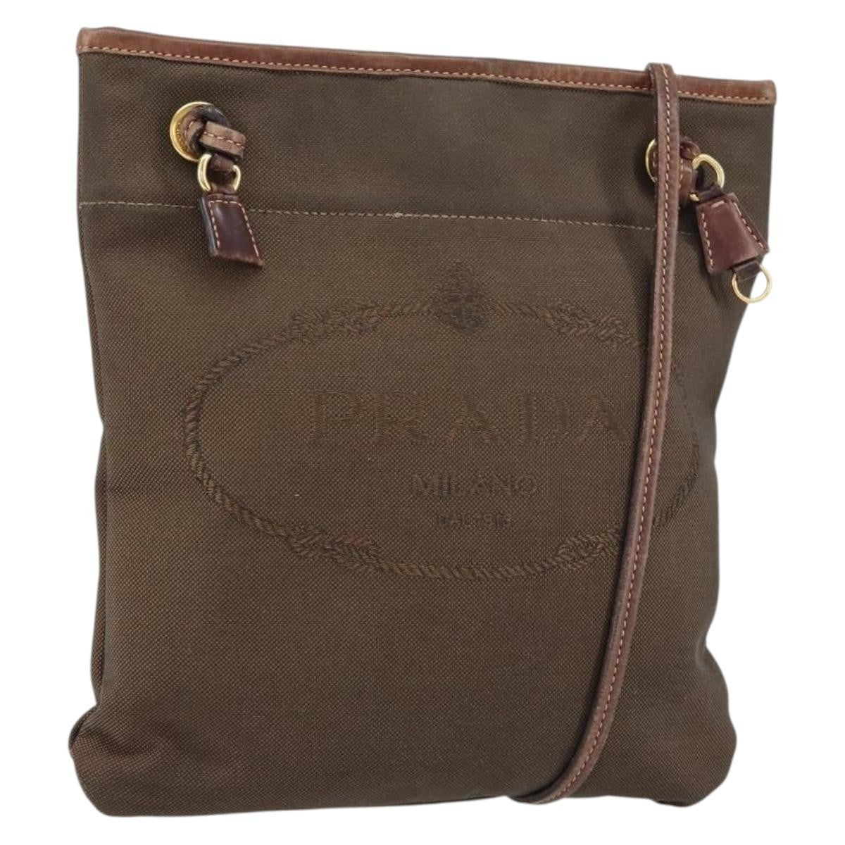Prada Logo Flat Messenger Canvas Brown Canvas Shoulder Bag Bag (Pre-Owned)