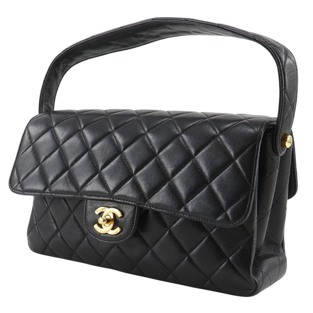 Chanel Vintage Double Sided Quilted Lambskin Black Leather Shoulder Bag Bag (Pre-Owned)