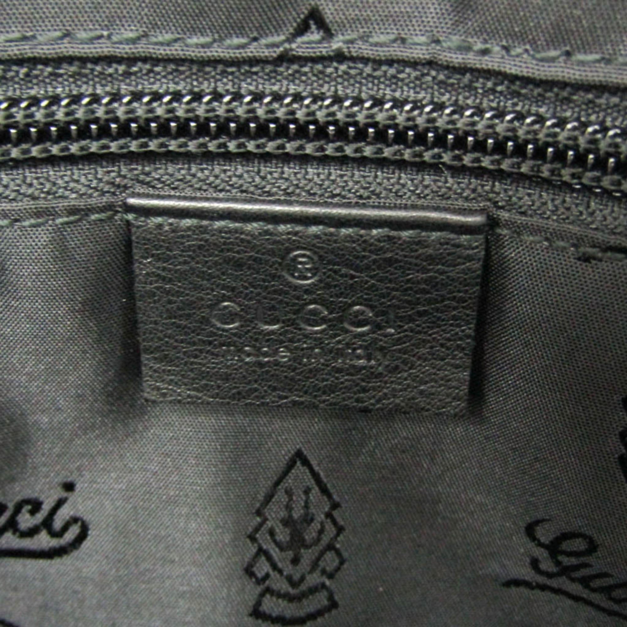 Gucci Convertible Briefcase Guccissima Leather Black Leather Briefcase Bag (Pre-Owned)