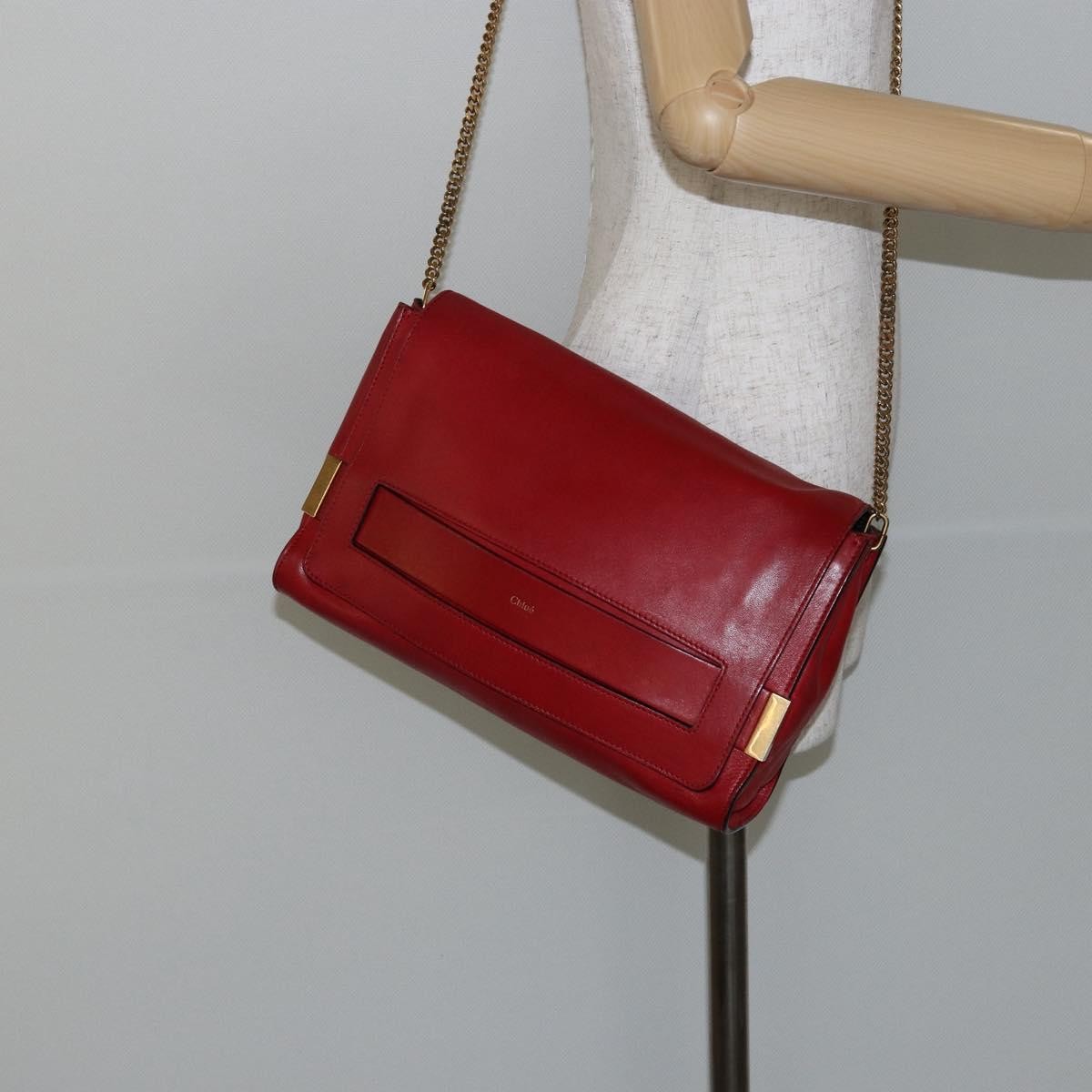 Chloe Elle Chain Clutch Leather Red Leather Bag (Pre-Owned)