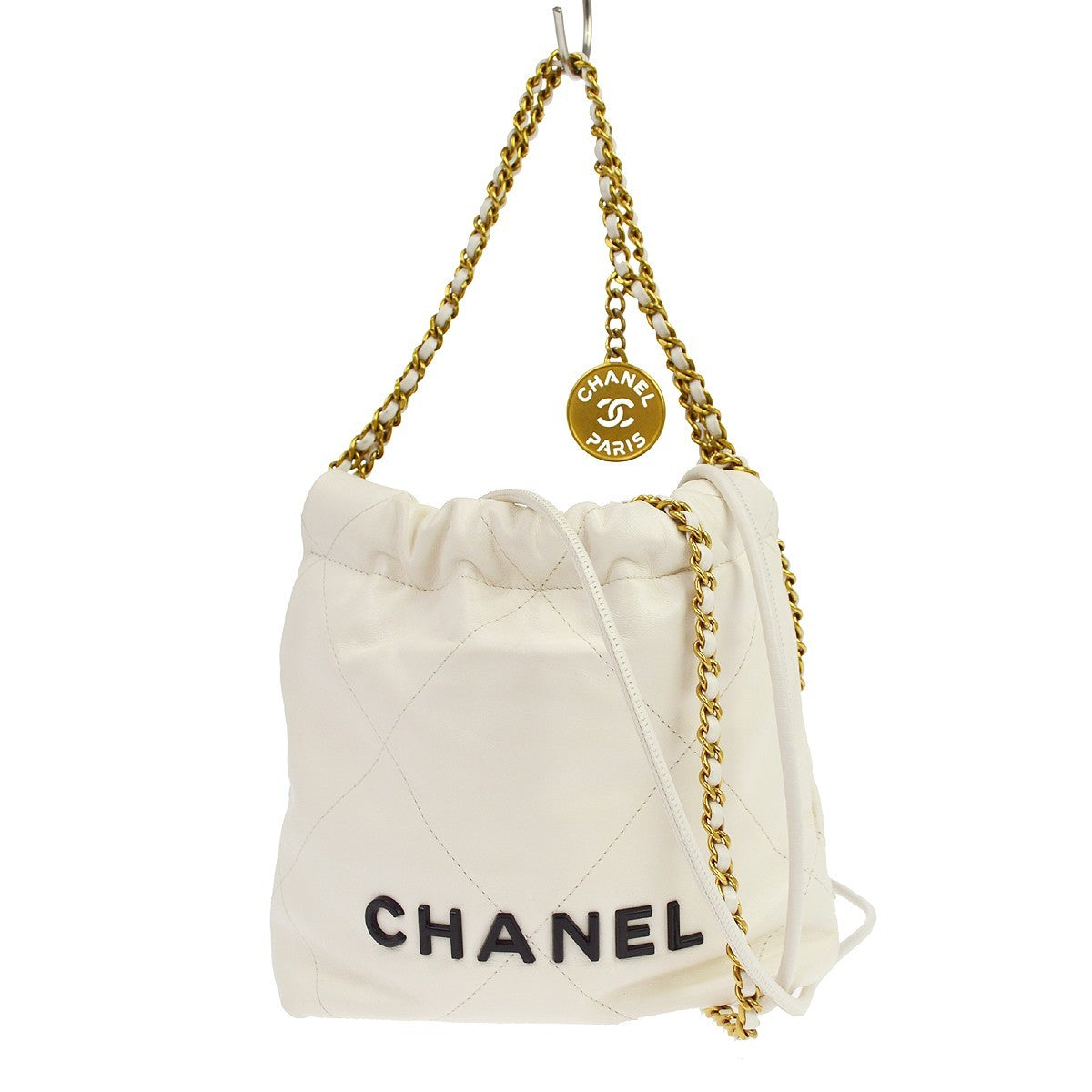 Chanel 22 Chain Hobo Quilted Shaded Calfskin White Leather Shoulder Bag Bag (Pre-Owned)