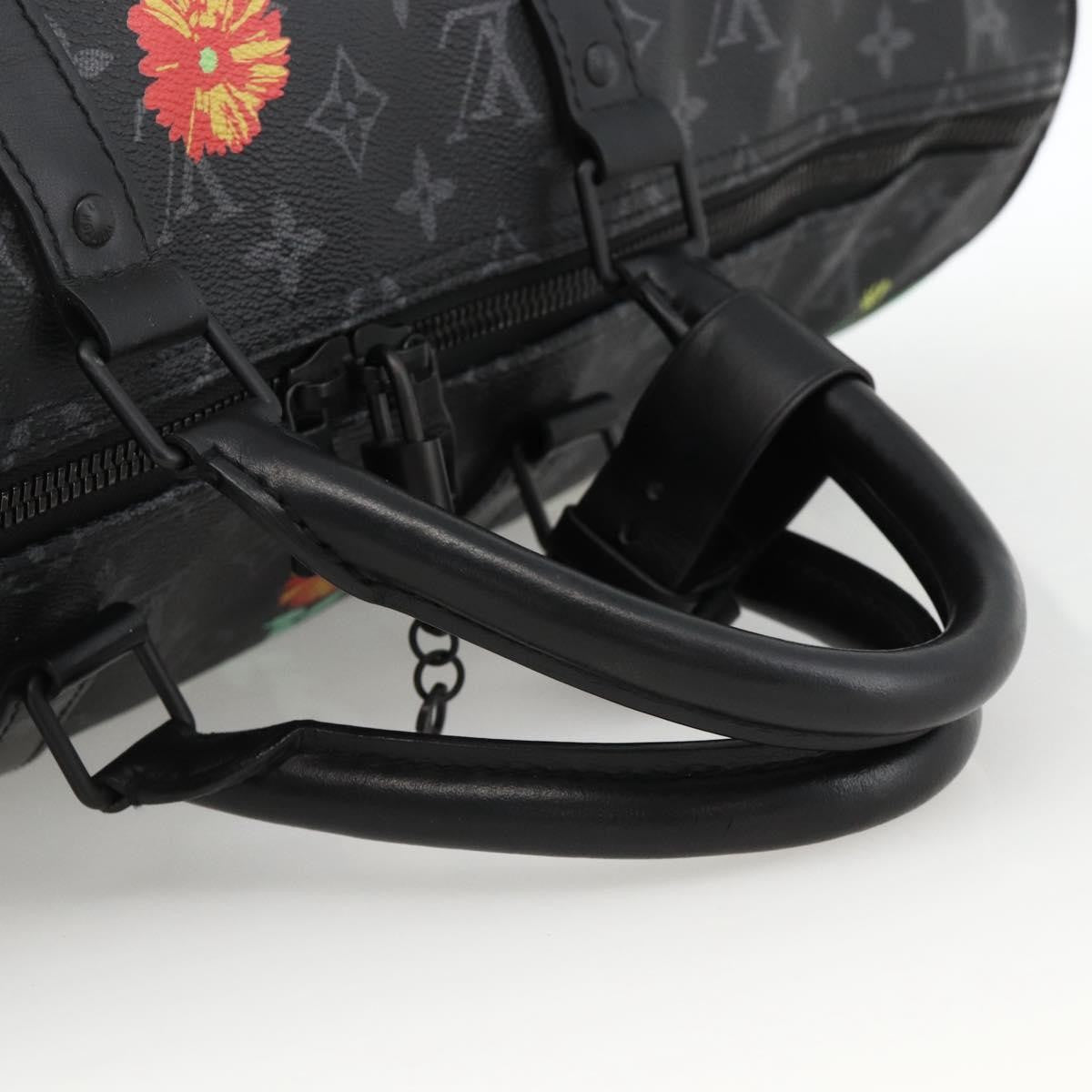 Louis Vuitton Keepall Bandouliere Limited Edition Foliage Monogram Eclipse Black Canvas Travel Bag Bag (Pre-Owned)