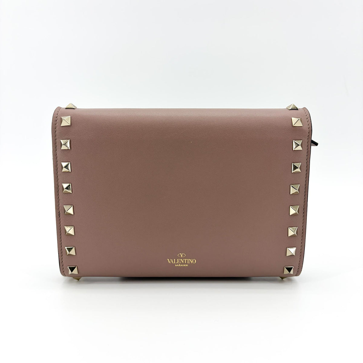Valentino Garavani Rockstud Envelope Chain Leather Beige Leather Crossbody Bag Bag (Pre-Owned)