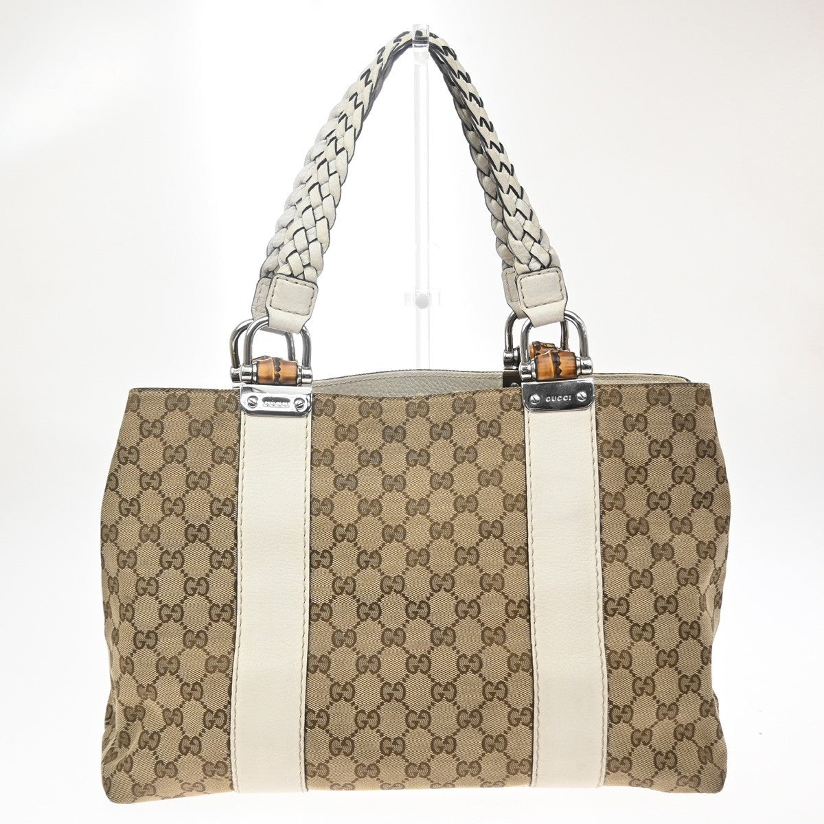Gucci Bamboo Bar Gg Canvas Beige Canvas Tote Bag Bag (Pre-Owned)