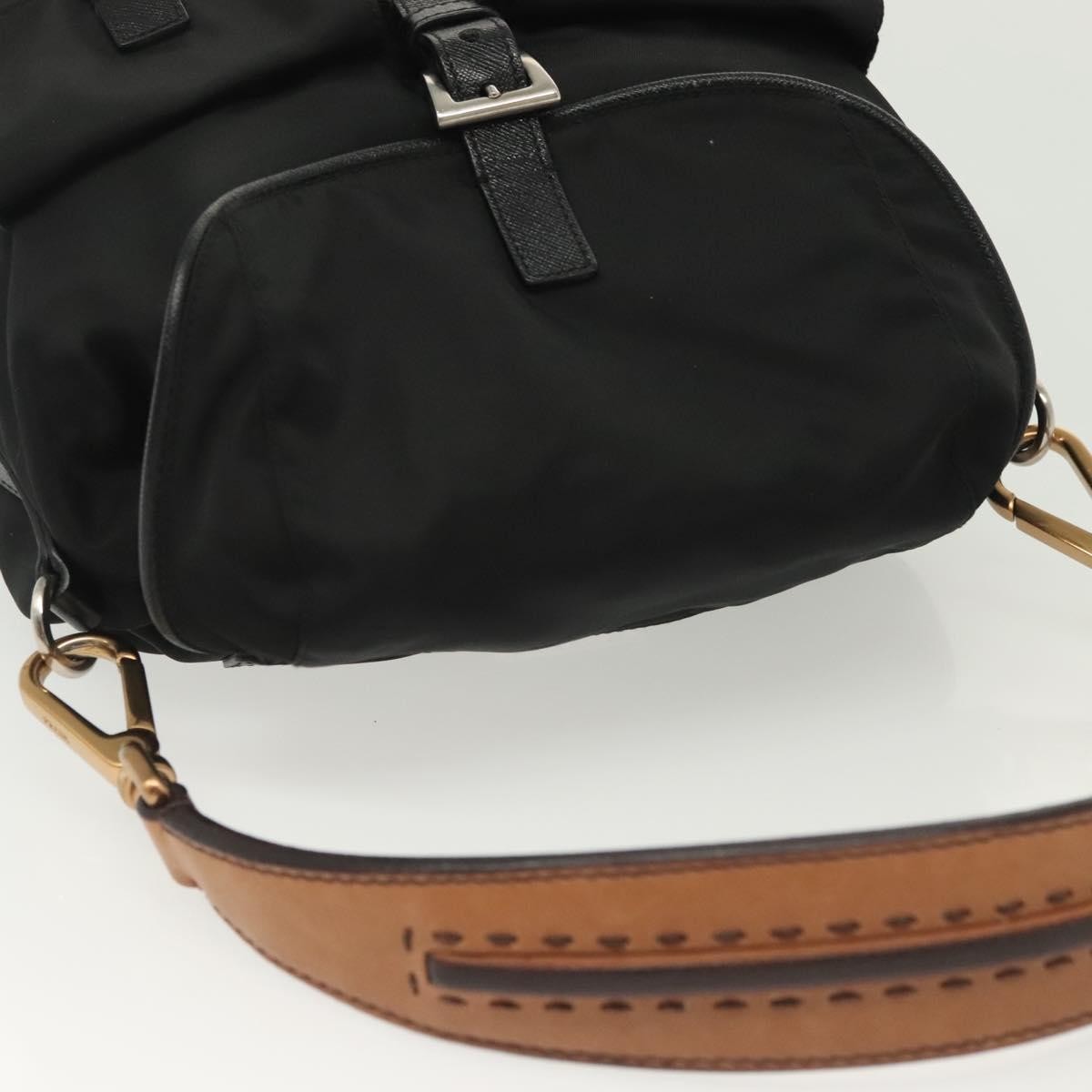 Prada Double Pocket Drawstring Tessuto Black Nylon Shoulder Bag Bag (Pre-Owned)