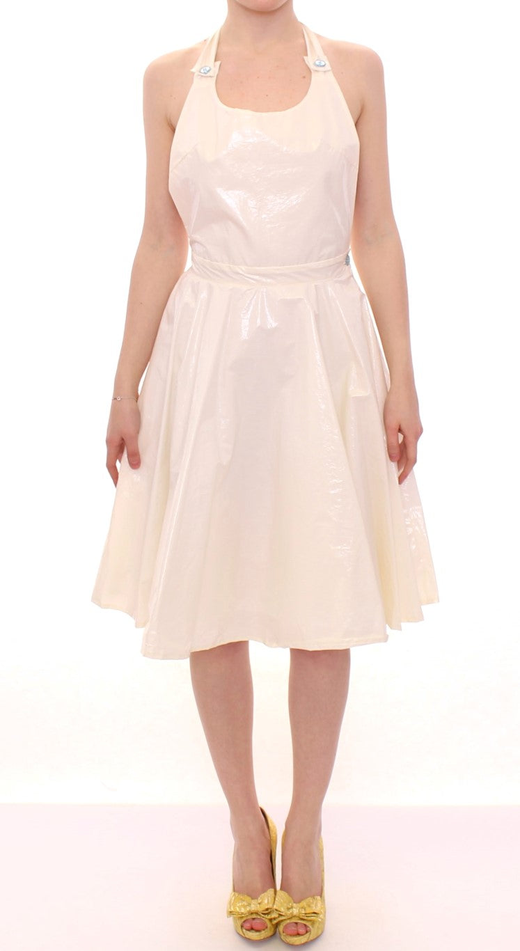 Licia Florio White Halterneck Knee Length Tea Women's Dress