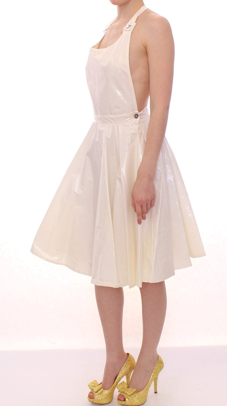Licia Florio Elegant White Tea Halterneck Women's Dress