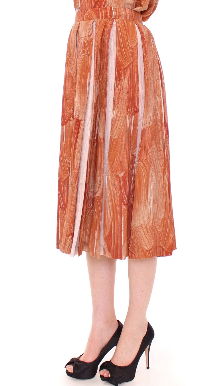 Licia Florio Orange Brown Below-Knee Chic Women's Skirt