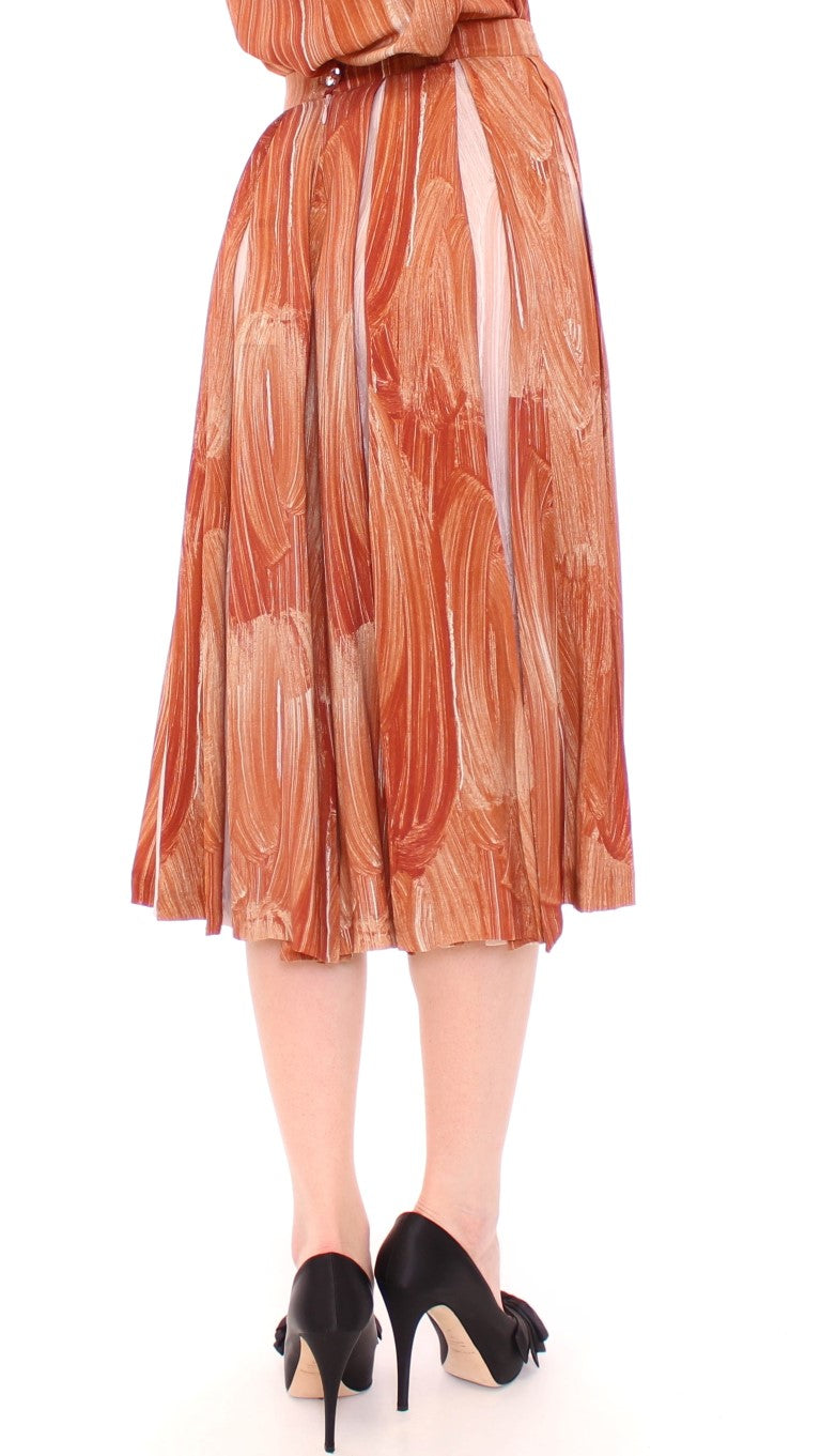 Licia Florio Orange Brown Below-Knee Chic Women's Skirt