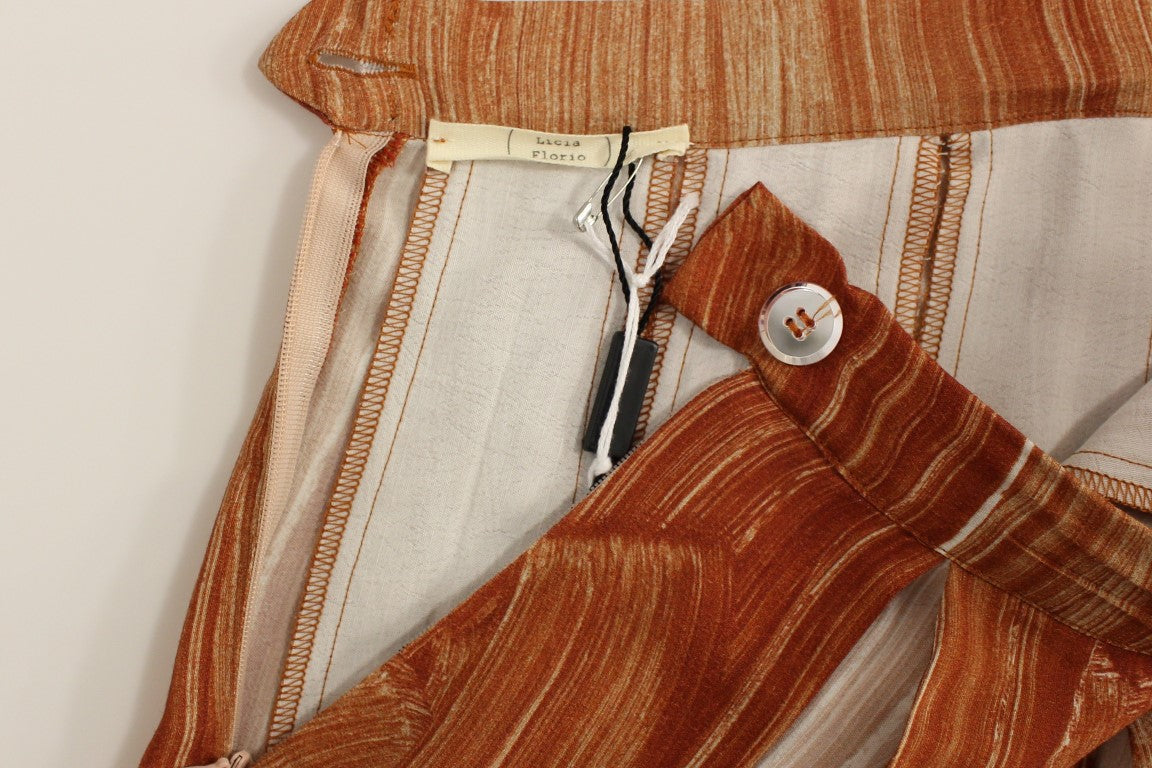 Licia Florio Orange Brown Below-Knee Chic Women's Skirt