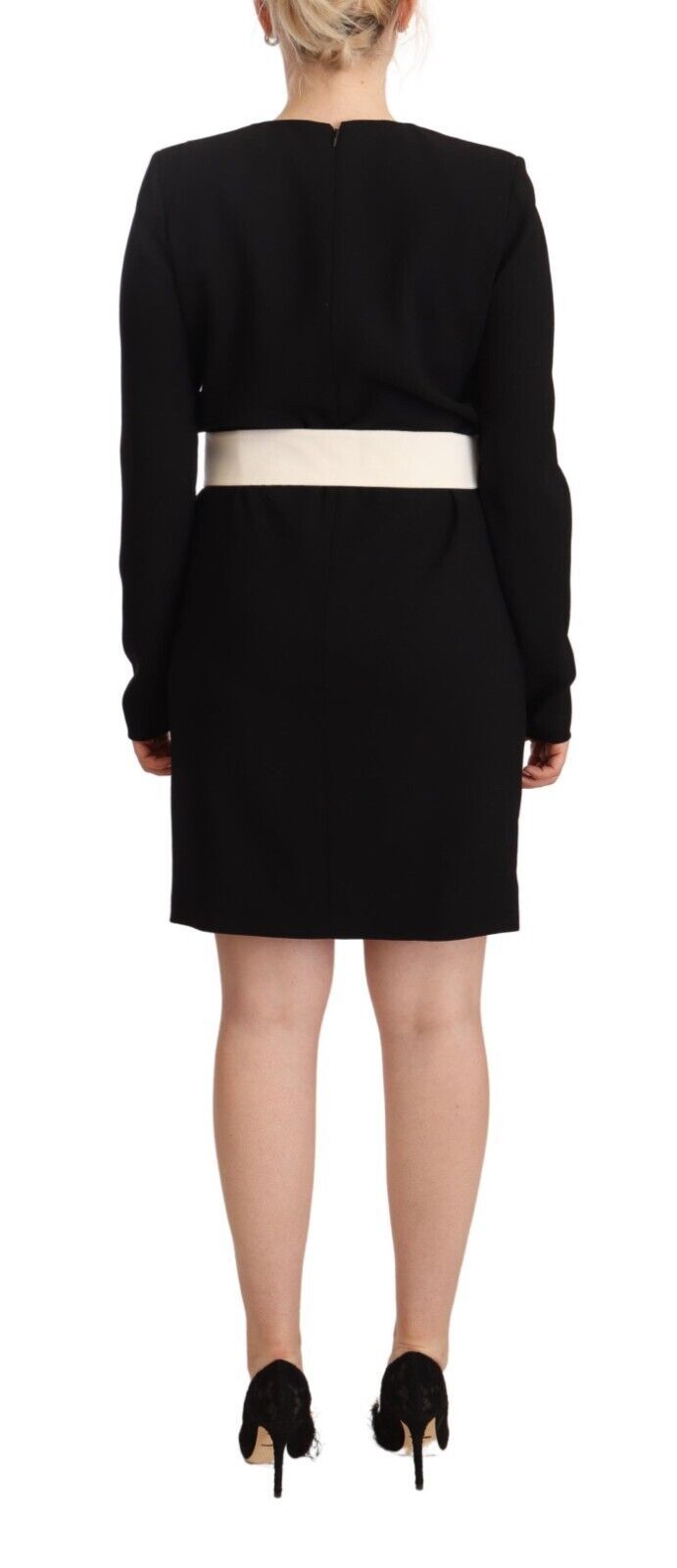 Givenchy Black Wool Long Sleeves Belted Mini Sheath Women's Dress