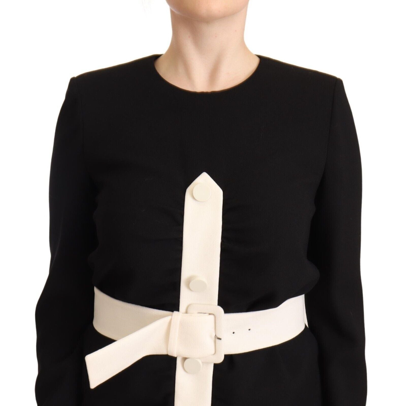 Givenchy Black Wool Long Sleeves Belted Mini Sheath Women's Dress