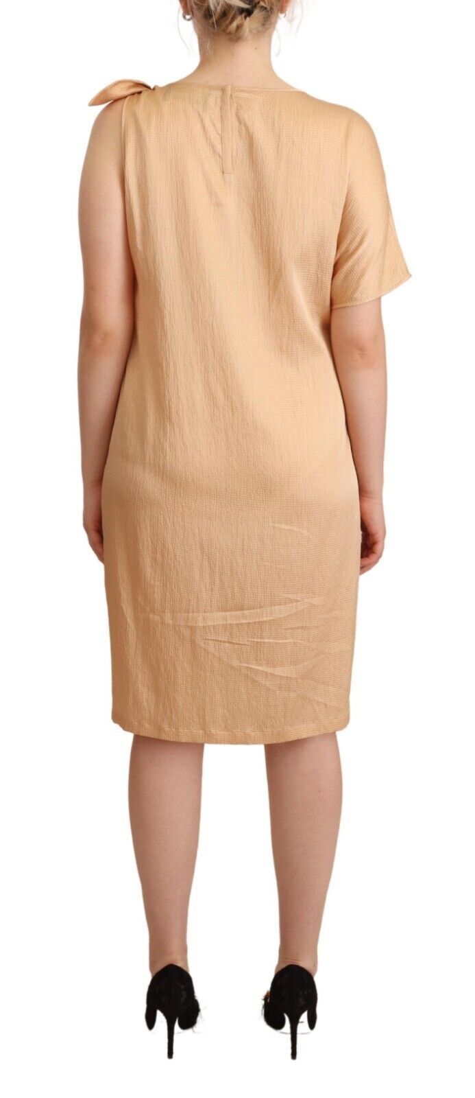 Moschino Beige One Sleeve Knee Length Shift Women's Dress