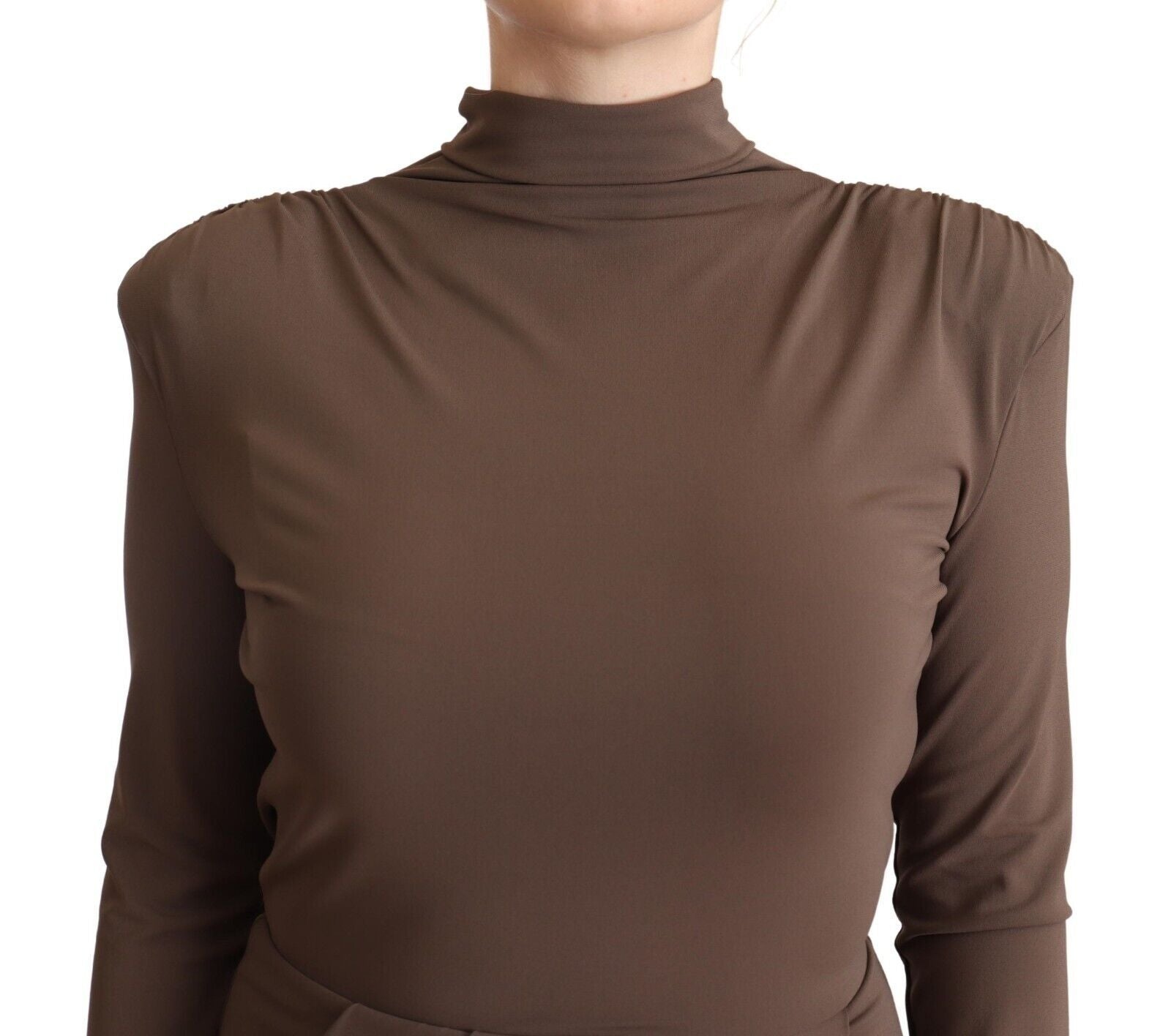 Patrizia Pepe Brown Acetate Long Sleeves Turtle Neck Sheath Women's Dress