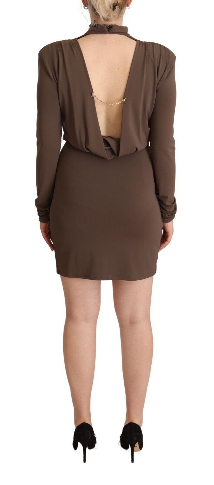 Patrizia Pepe Brown Acetate Long Sleeves Turtle Neck Sheath Women's Dress