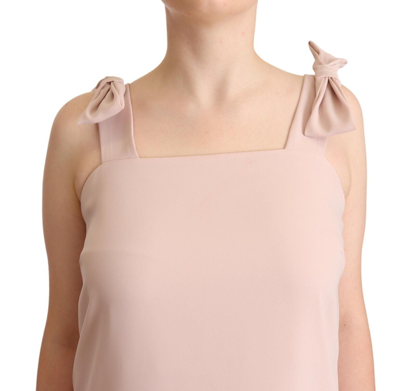 P.A.R.O.S.H. Pink Polyester Sleeveless Midi Feather Shift Women's Dress