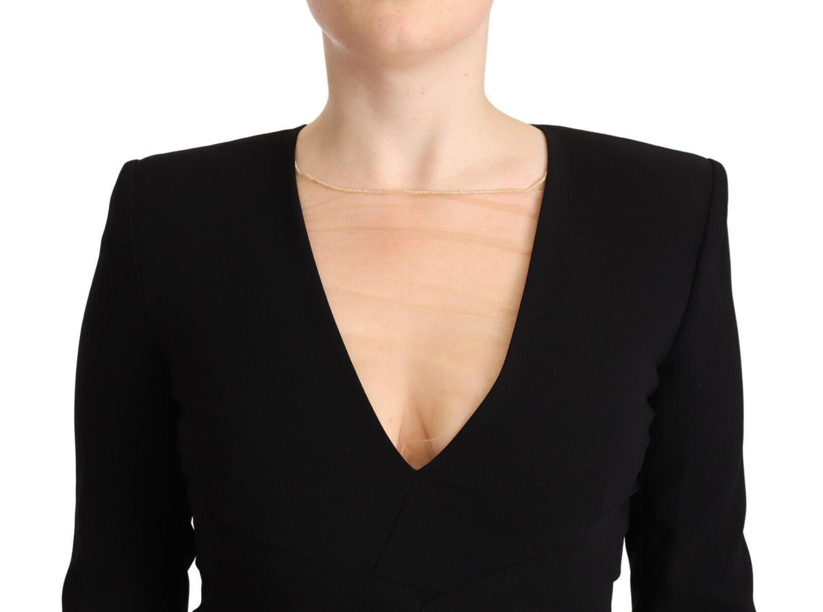 Dsquared² Black Long Sleeves Deep V-neck Mini Sheath Women's Dress