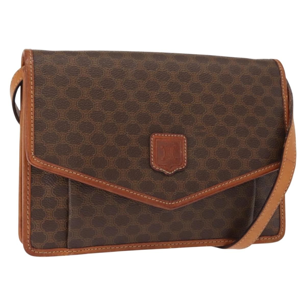 Celine Vintage Macadam Canvas And Leather Brown Canvas Shoulder Bag Bag (Pre-Owned)