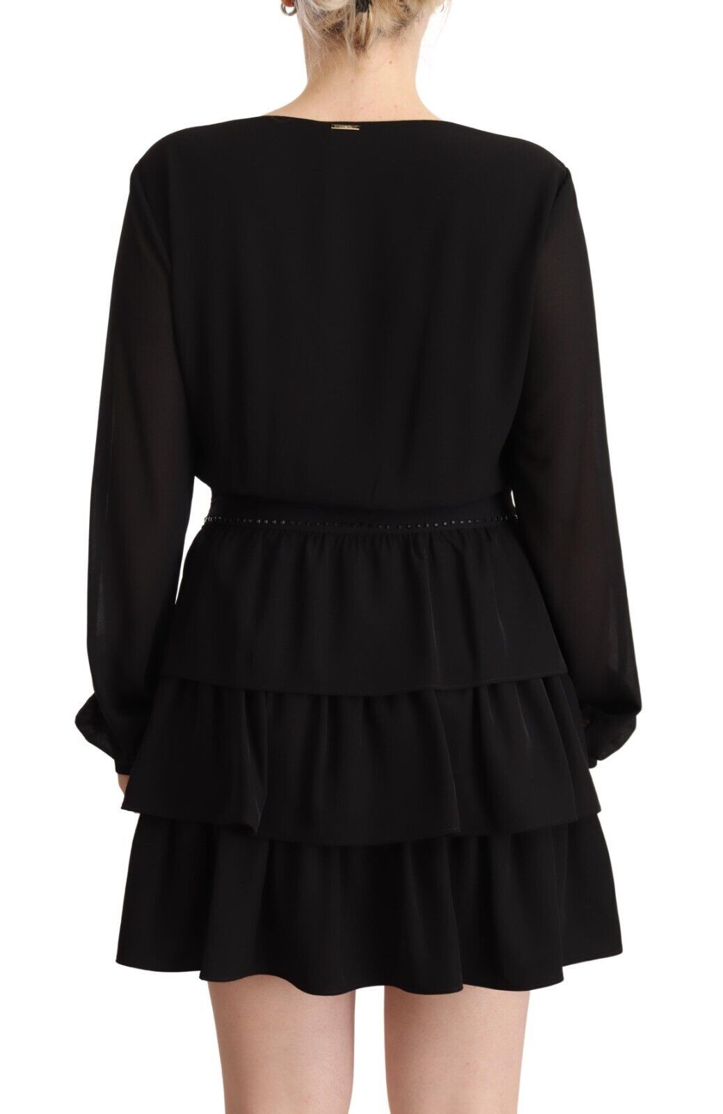 Liu Jo Black Polyester Long Sleeves V-neck Mini A-line Women's Dress