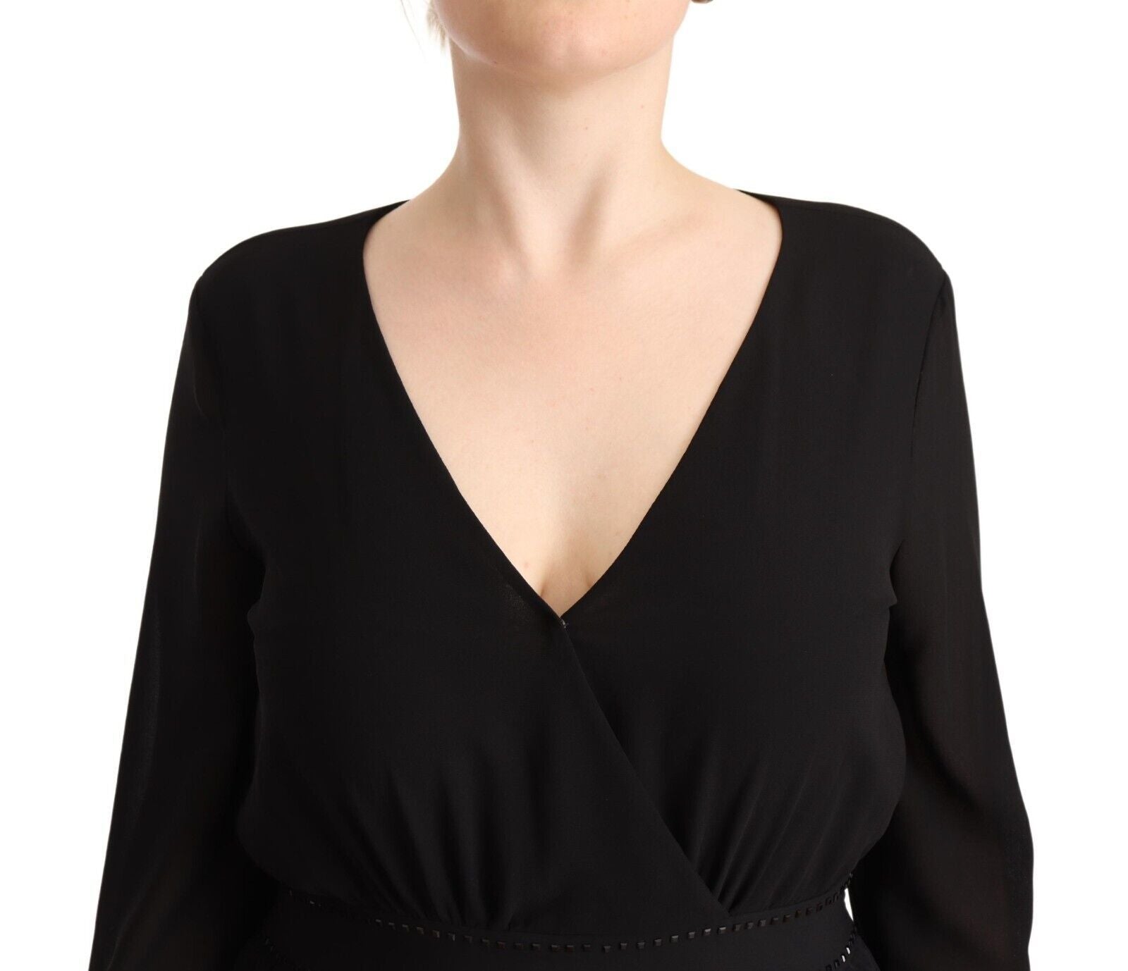 Liu Jo Black Polyester Long Sleeves V-neck Mini A-line Women's Dress