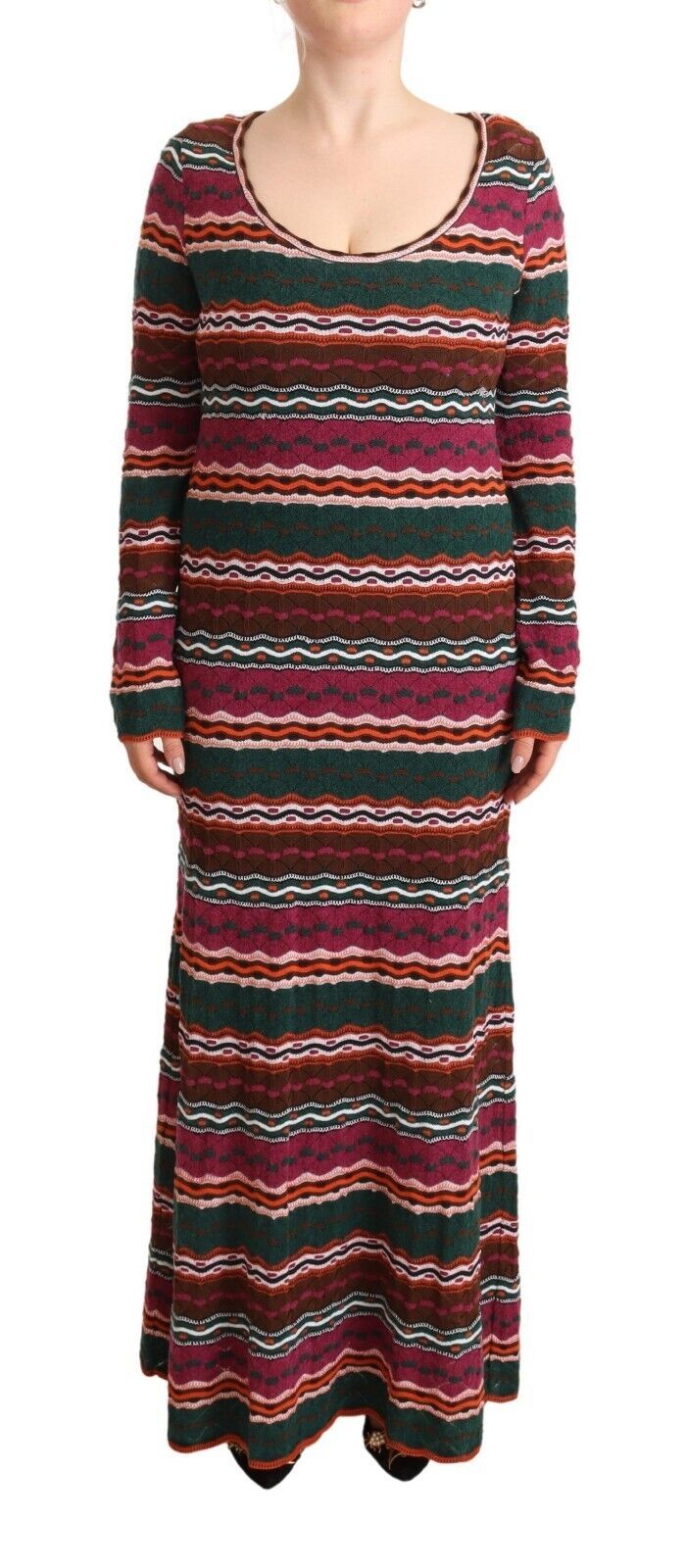 Missoni Multicolor Stripe Wool Knitted Maxi Sheath Women's Dress