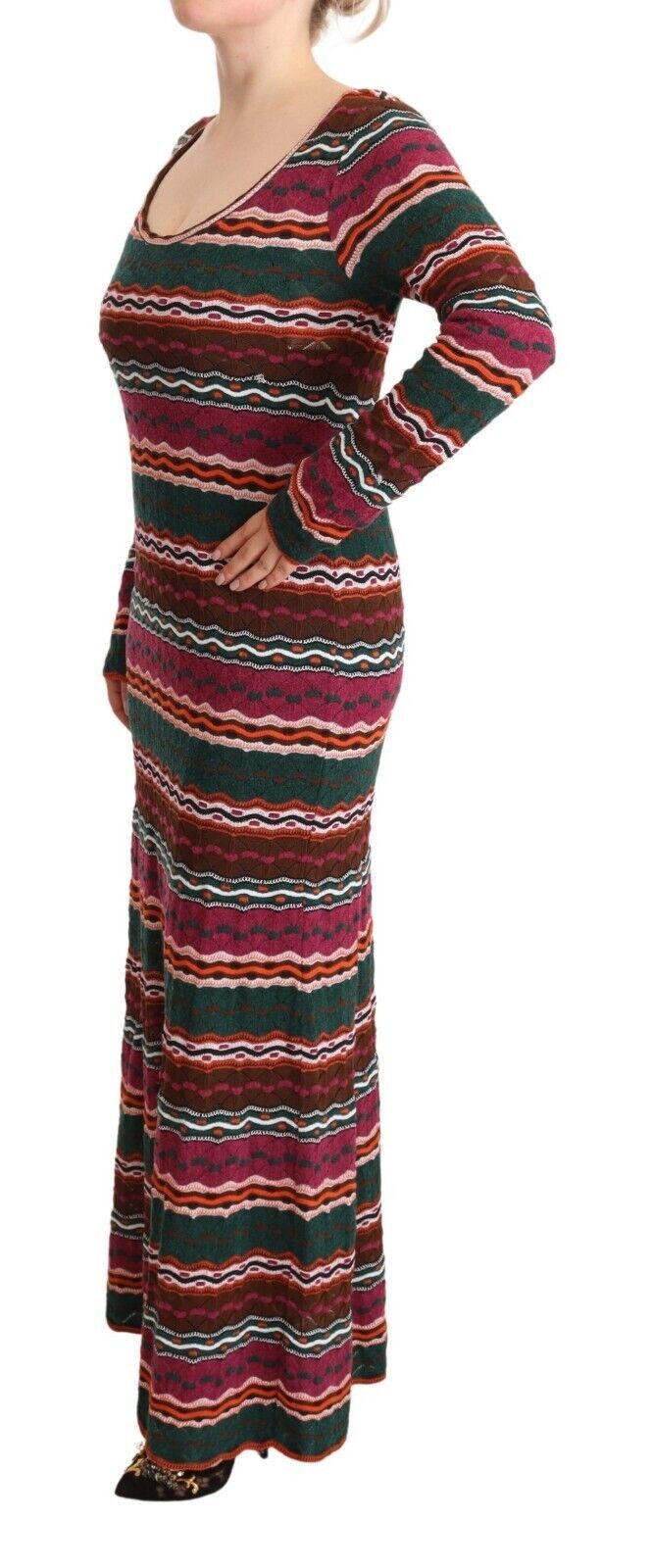 Missoni Multicolor Stripe Wool Knitted Maxi Sheath Women's Dress