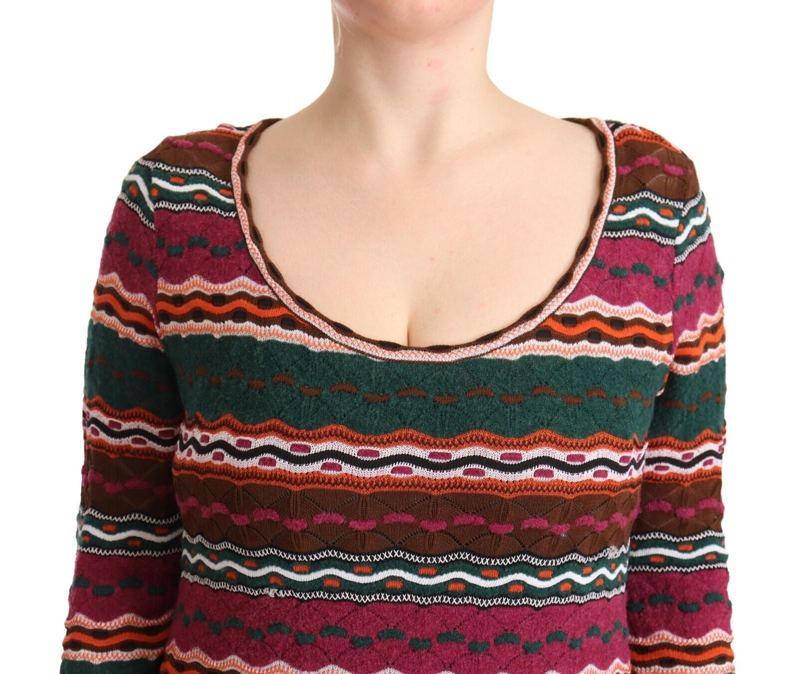Missoni Multicolor Stripe Wool Knitted Maxi Sheath Women's Dress
