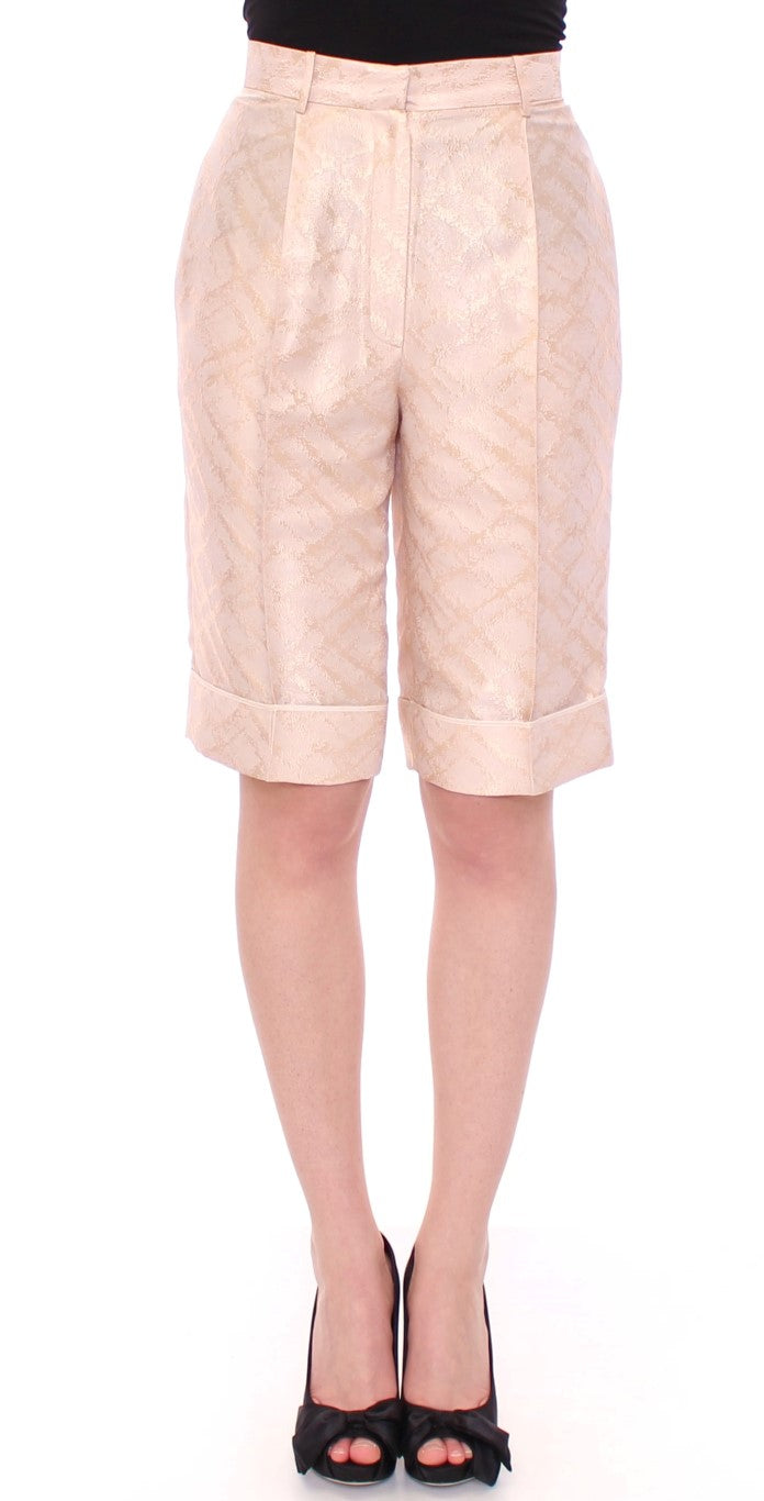 Zeyneptosun Exclusive Beige Brocade Above Knee Women's Shorts