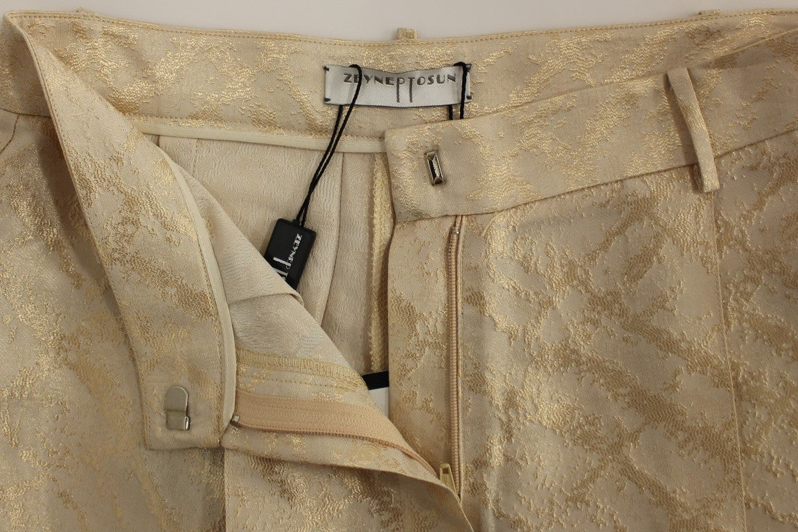 Zeyneptosun Exclusive Beige Brocade Above Knee Women's Shorts