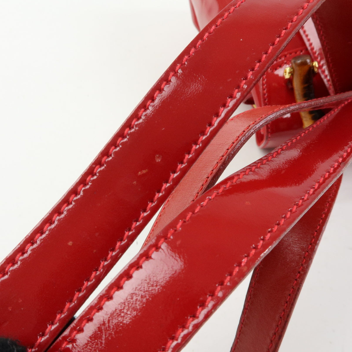 Gucci Vintage Bamboo Patent Red Patent_Leather Backpack Bag (Pre-Owned)