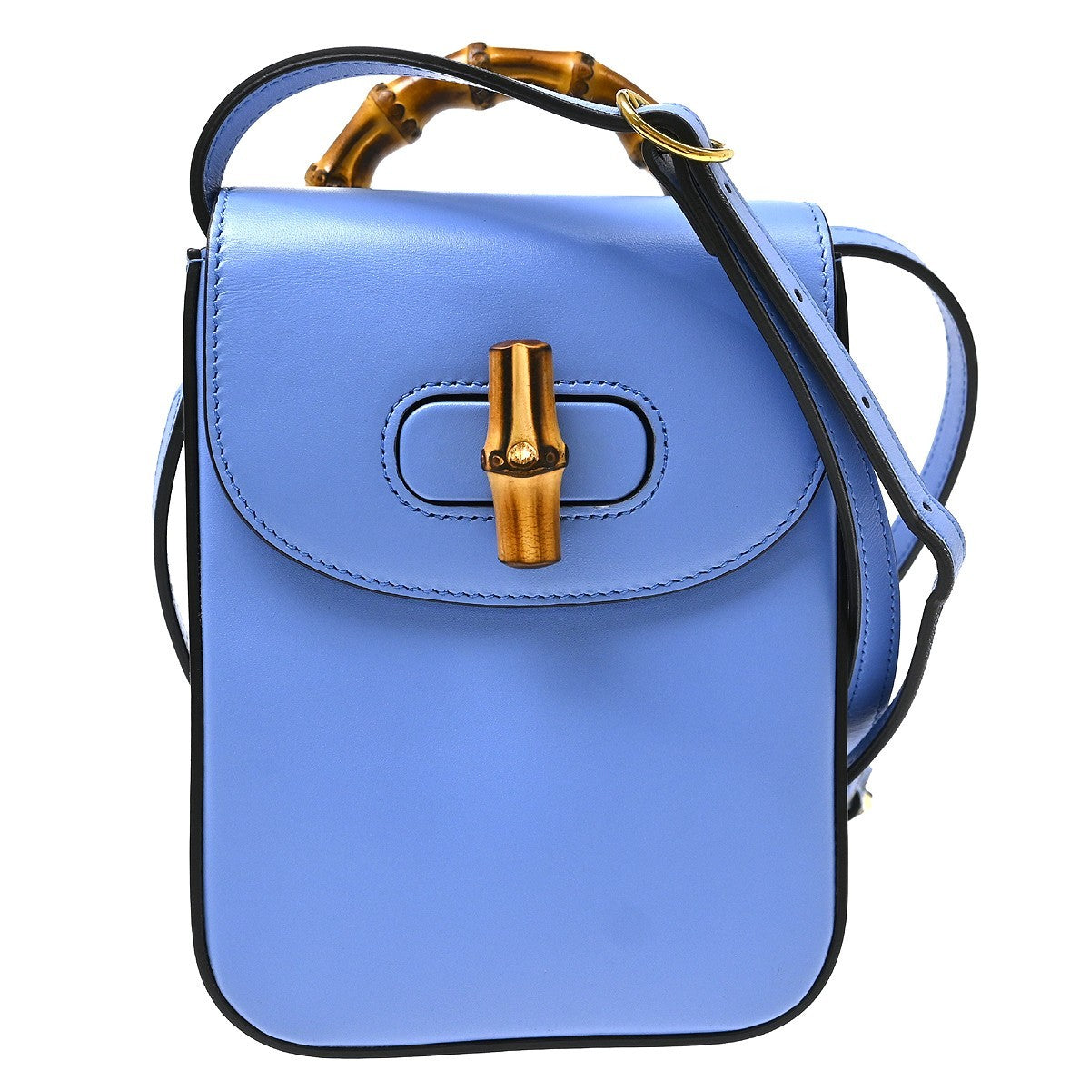 Gucci Bamboo Top Handle Backpack Leather Blue Leather Backpack Bag (Pre-Owned)