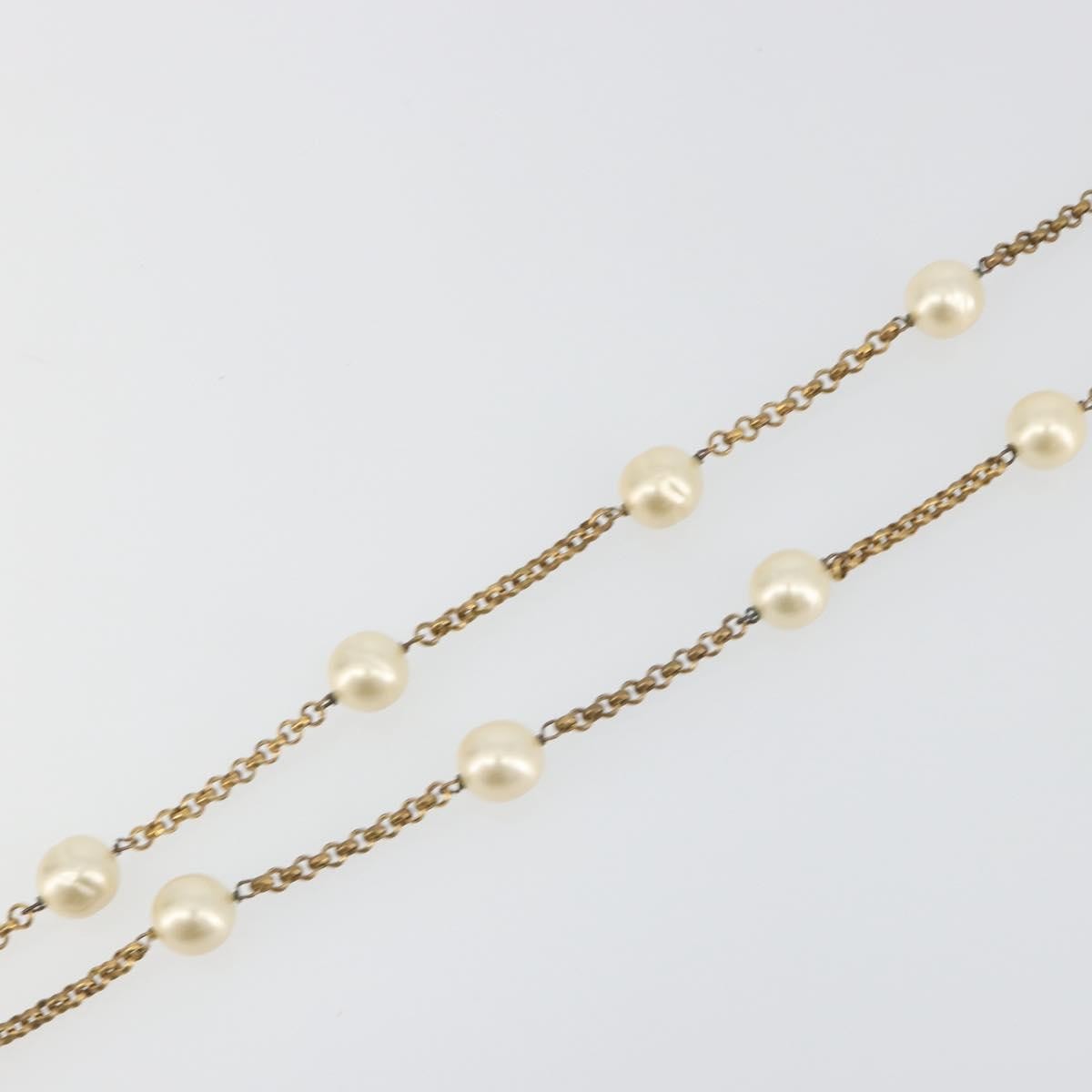 Chanel Pearl Station Metal And Faux Pearl Gold Metal Necklace Jewelry (Pre-Owned)