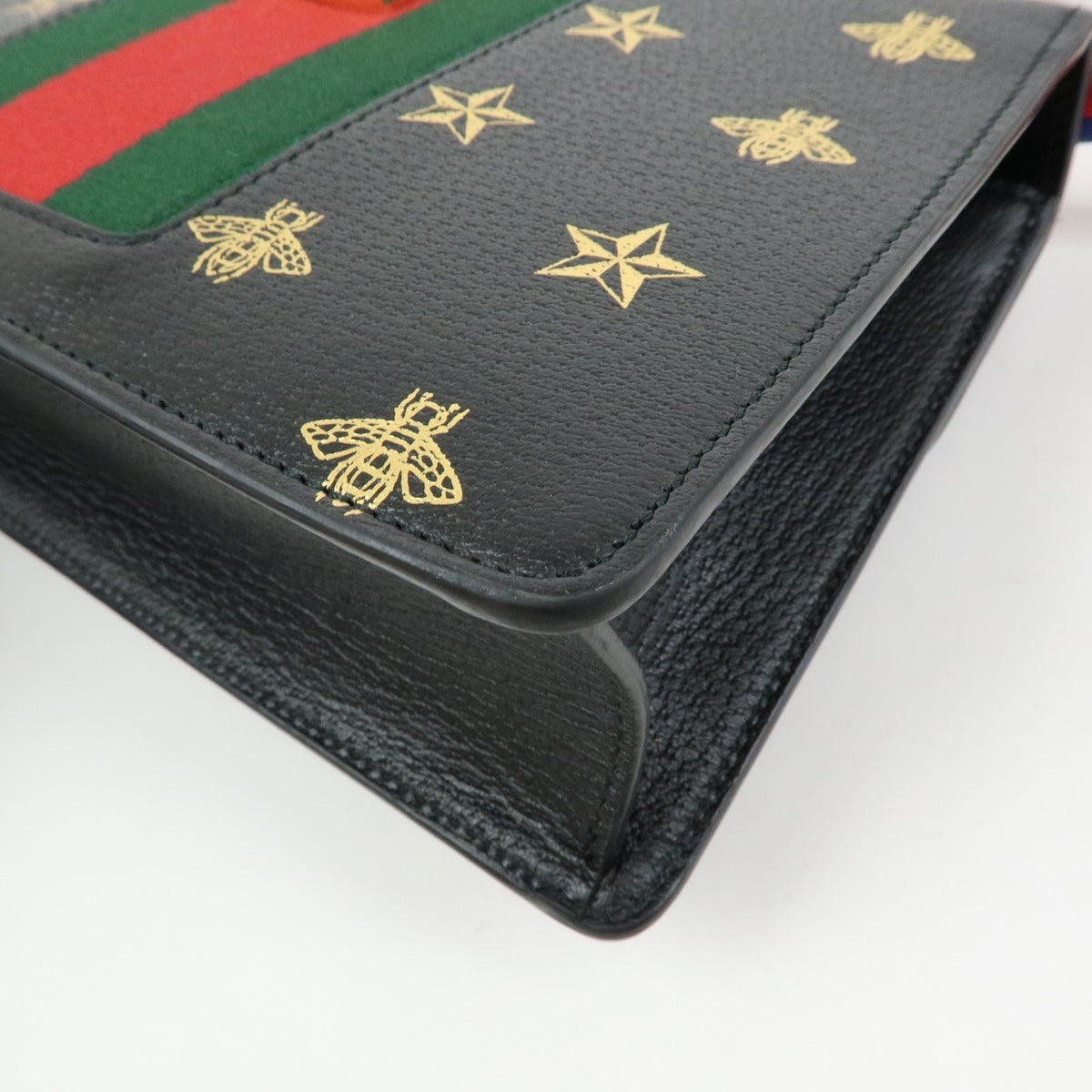 Gucci Sylvie Printed Leather Black Leather Shoulder Bag Bag (Pre-Owned)