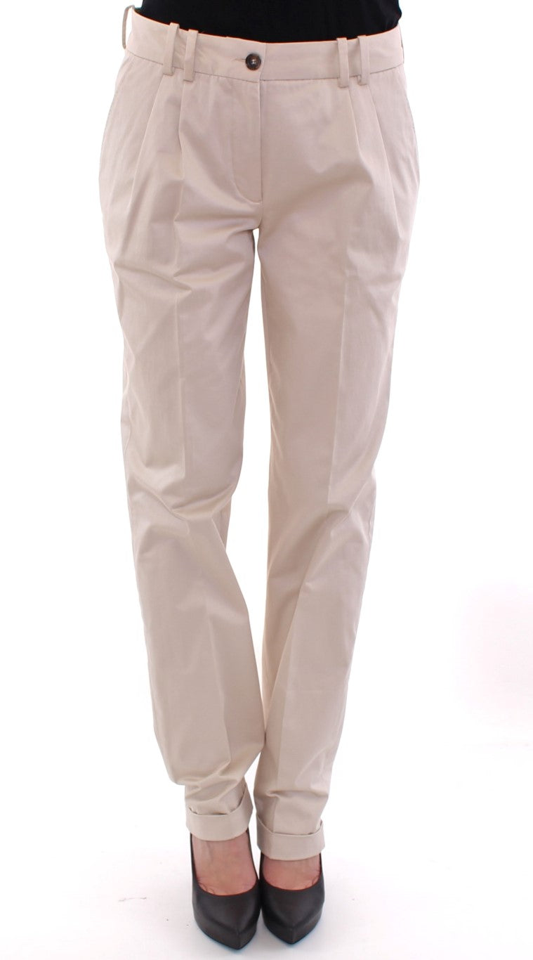 Dolce & Gabbana Elegant Beige Regular Fit Cotton Women's Pants