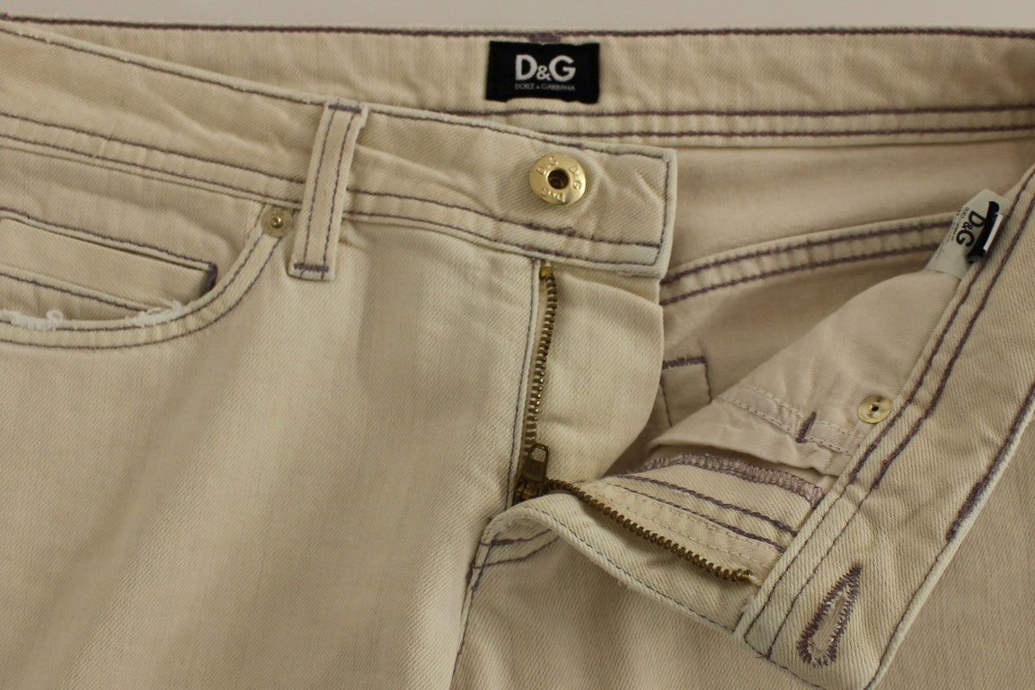 Dolce & Gabbana Beige Low Waist Cotton Slim Fit Denim Trousers Women's Jeans