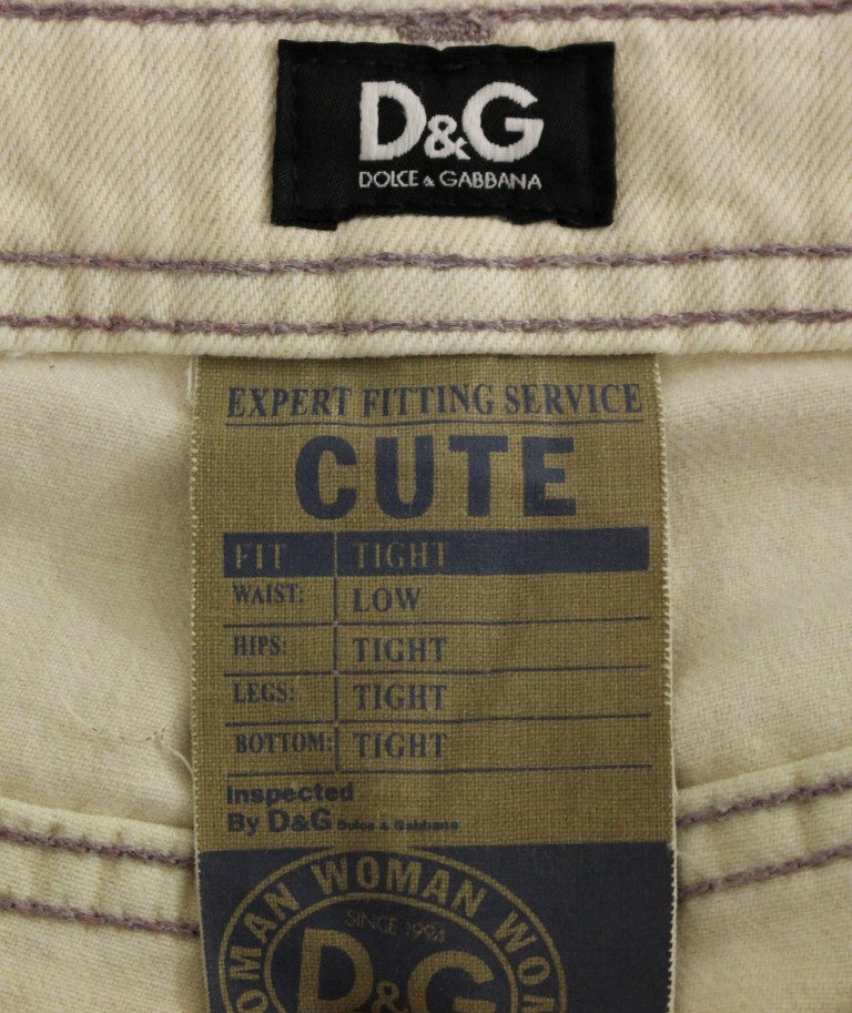 Dolce & Gabbana Beige Low Waist Cotton Slim Fit Denim Trousers Women's Jeans