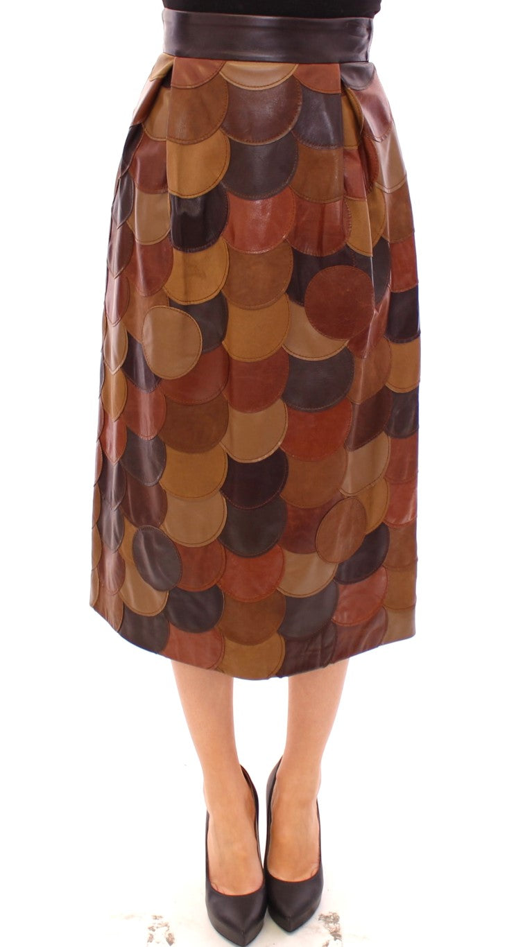 Dolce & Gabbana Brown Patchwork Leather Straight Women's Skirt