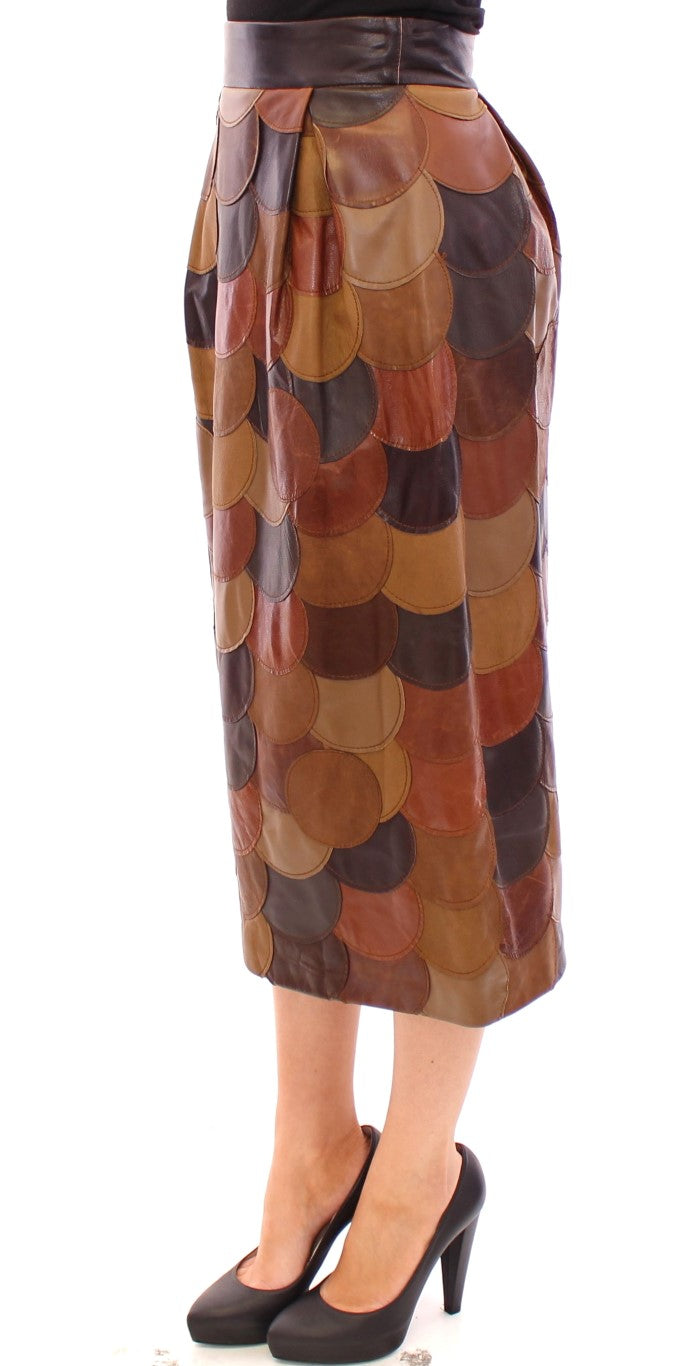 Dolce & Gabbana Brown Patchwork Leather Straight Women's Skirt