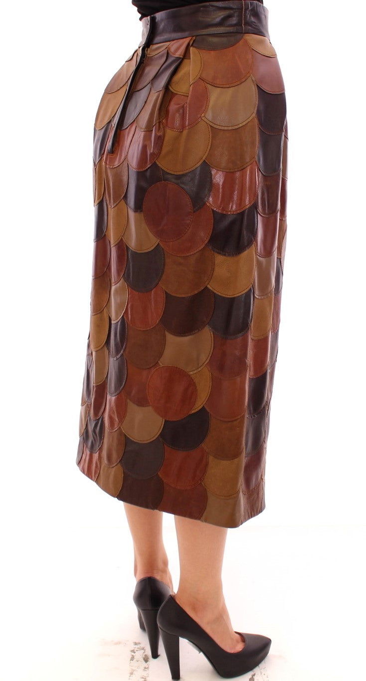 Dolce & Gabbana Brown Patchwork Leather Straight Women's Skirt
