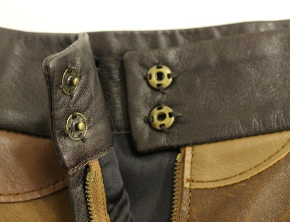 Dolce & Gabbana Brown Patchwork Leather Straight Women's Skirt