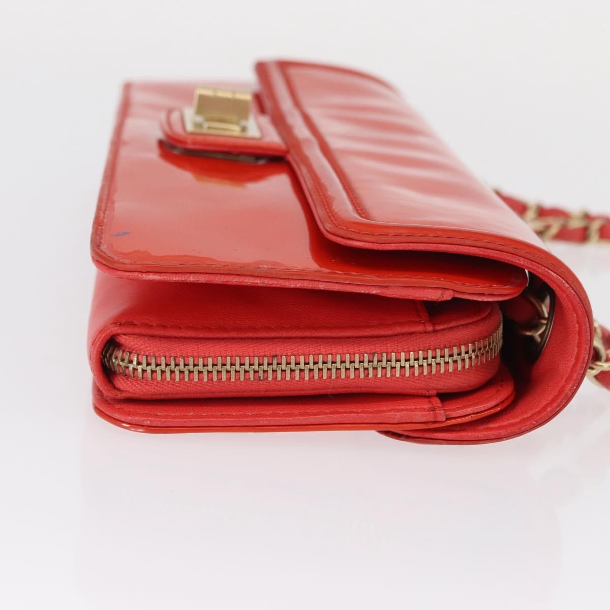 Chanel Mademoiselle Lock Flap Quilted Lambskin Orange Patent_Leather Shoulder Bag Bag (Pre-Owned)