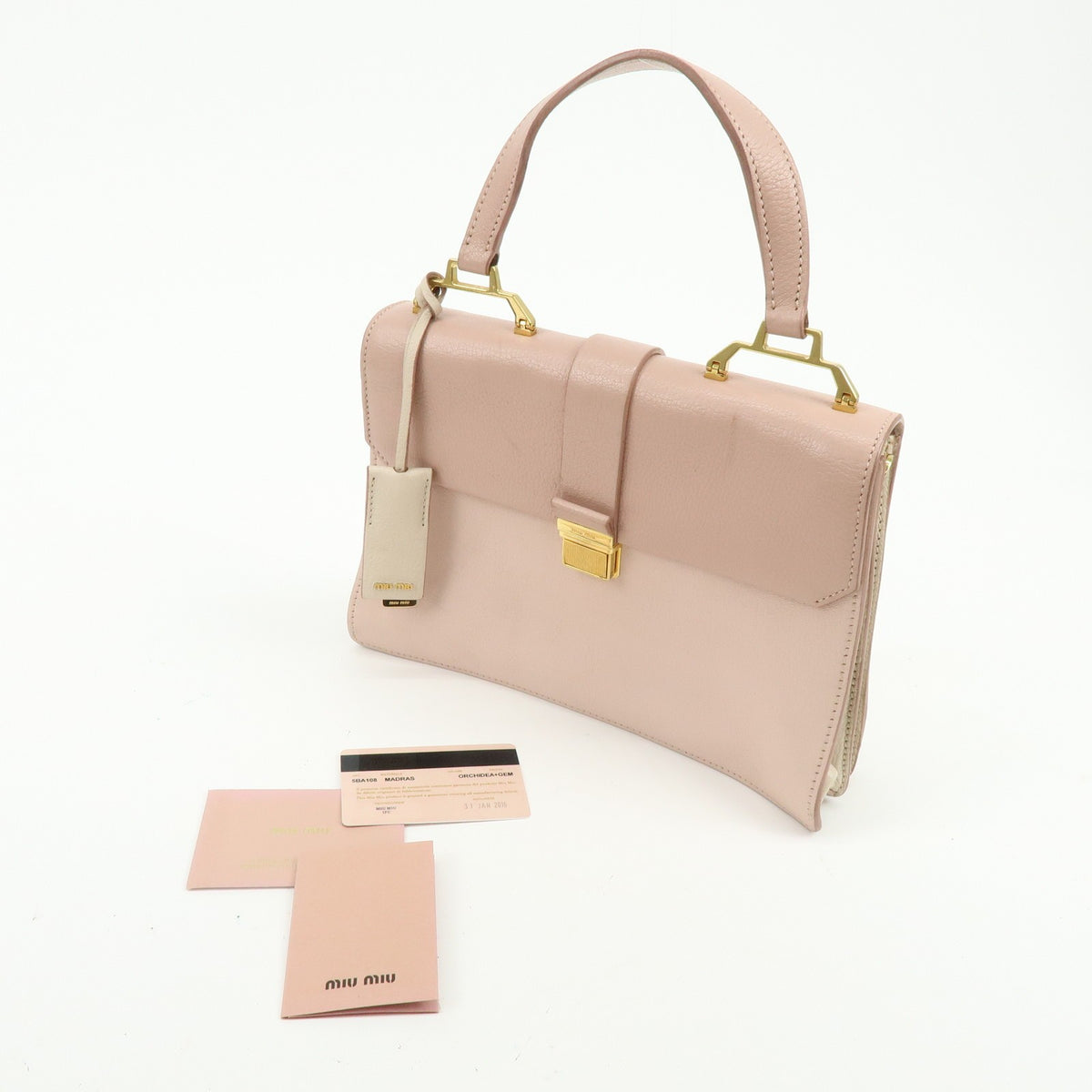 Miu Miu Madras Convertible Compartment Top Handle Leather Pink Leather Handbag (Pre-Owned)