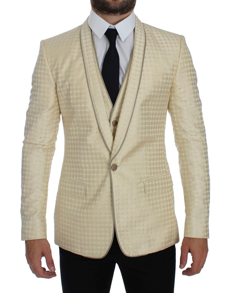 Dolce & Gabbana Beige Polka Dot Silk 2 Piece Men's Blazer